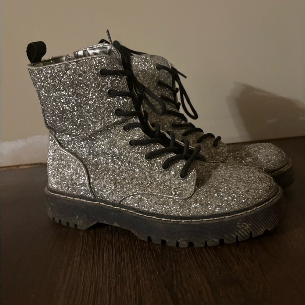 Silver Glitter Combat Boots